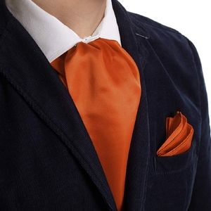 Mens Solid Color Ascot & Pocket Square Set Orange